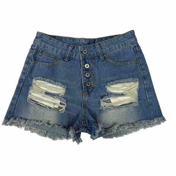 High Waist Cutoff Ripped Jean Shorts Womens Medium Button Fly - Picture 1 of 6
